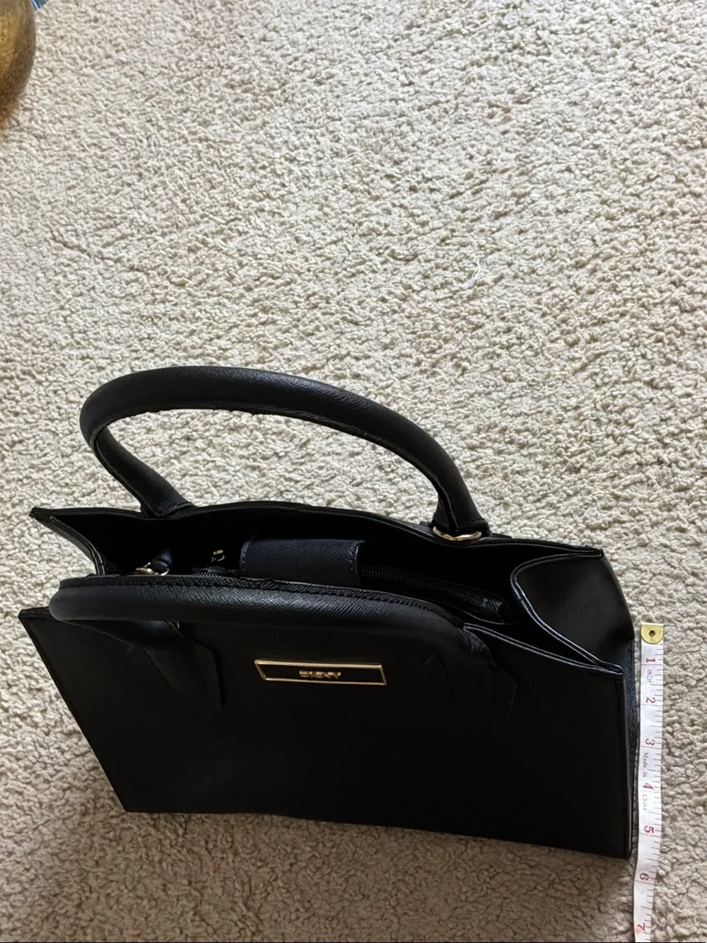 DKNY Black Saffiano Leather Satchel with Gold Hardware